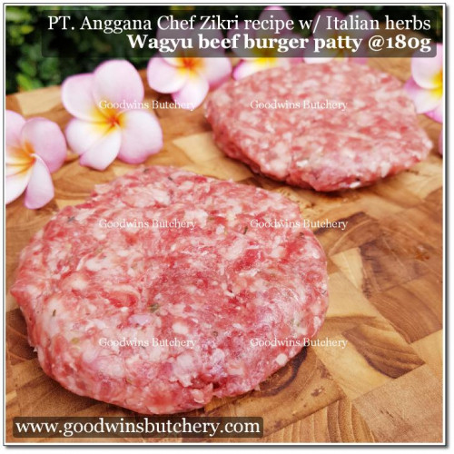 Australia BEEF BURGER PATTY WAGYU seasoned with Italian herbs chef ZIKRI frozen 350g 2pcs
